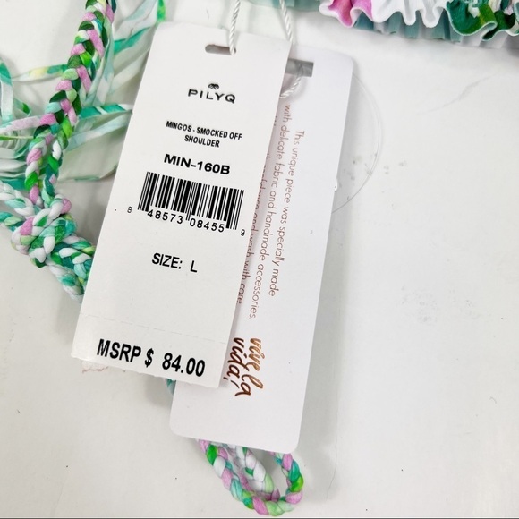 NWT NEW PQ Flamingo Off Shoulder Smocked Bikini Top Size Large L - Picture 3 of 8